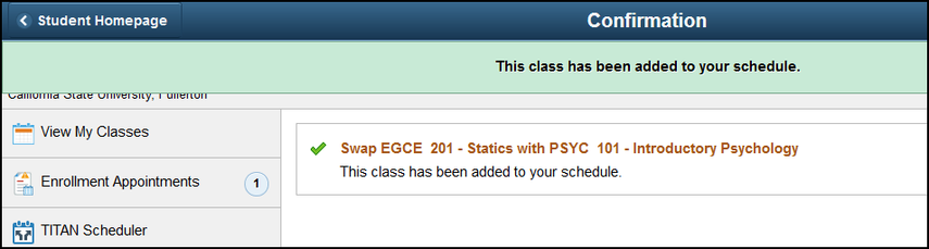 Swap Classes - Confirmation